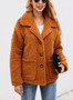 Women Lapel Pocket Button Woolen Coat