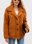 Women Lapel Pocket Button Woolen Coat