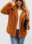 Women Lapel Pocket Button Woolen Coat