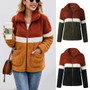 Women Contrast Color Pocket Zipper Lapel Coat