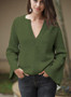 Women V Neck Solid Color Knit Loose Sweater