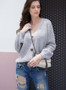 Women V-neck Solid Color Button Knit Loose Cardigan