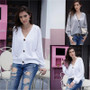 Women V-neck Solid Color Button Knit Loose Cardigan