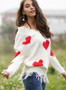 Women V-neck Heart Print Knit Loose Sweater