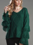 Women Round Neck Tassel Knit Loose Sweater