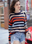 Women Rainbow Stripes Knit Loose Casual Sweater