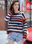 Women Rainbow Stripes Knit Loose Casual Sweater