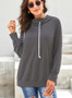 Women Solid Color Drawstring Long Sleeve Hooded Sweatshirt