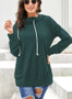 Women Solid Color Drawstring Long Sleeve Hooded Sweatshirt