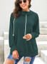 Women Solid Color Drawstring Long Sleeve Hooded Sweatshirt