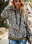 Women Leopard Drawstring Hooded Velvet Sweatshirt