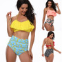 Women Ruffle Print High Waist Two Piece Bikini Set