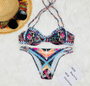 Women's Retro Print 2 Piece Halter Bikini Set