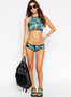 Women's Leaf Print High Halter Neck Bikini Set Swimwear