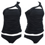 Women's Fashion Solid Two Piece One Shoulder Bikini Swimsuit Set