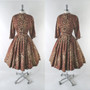 Vintage 50s Leopard Print Full Skirt Party Dress S