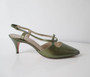 Vintage 60's Pearl Green Leather Slingback Heels Shoes 8.5