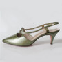 Vintage 60's Pearl Green Leather Slingback Heels Shoes 8.5