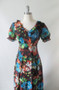 Vintage 70's Puff Sleeve Floral Chiffon Maxi Dress Party Gown