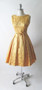 Vintage 60's Gold Damask Satin Full Skirt Party Dress M