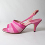 Vintage 50's 60's Pink Striped Slingback Heels Shoes 9 1/2 N