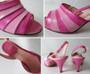 Vintage 50's 60's Pink Striped Slingback Heels Shoes 9 1/2 N