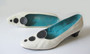 Vintage 60's MOD Black Polka Dot White Patent Heels Shoes 9