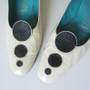 Vintage 60's MOD Black Polka Dot White Patent Heels Shoes 9