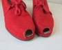 Vintage 40's Red Canvas Peep Toe Wedge Heels Casual Shoes 8