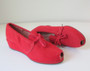 Vintage 40's Red Canvas Peep Toe Wedge Heels Casual Shoes 8