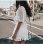 Women White Hollow Out V Neck Dress