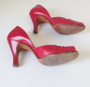 Vintage Red 50's Peep Toe Heels Shoes 8