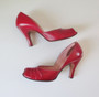 Vintage Red 50's Peep Toe Heels Shoes 8
