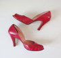 Vintage Red 50's Peep Toe Heels Shoes 8