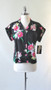 Vintage 70's 80's Black Hawaiian Rayon Blouse Top Pink Orchids NOS L