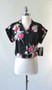 Vintage 70's 80's Black Hawaiian Rayon Blouse Top Pink Orchids NOS L