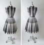 Vintage 50's Black White Grey Plaid Blouse Skirt Set S