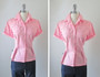 Vintage 50's Style Rockmount Ranchwear Pink White Polka Dot Western Shirt Blouse Top M