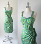 • Vintage 50's 60's Mid Century Green Watercolor Sarong Culotte Shorts Dress