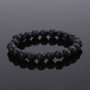 Mens Leather Bracelet Charm Lava Chakra Stone Beads Black Stainless