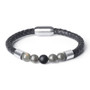 Mens Leather Bracelet Charm Lava Chakra Stone Beads Black Stainless