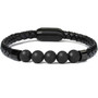 Mens Leather Bracelet Charm Lava Chakra Stone Beads Black Stainless