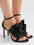 Ladies Black Satin Big Ruffles Bowtie High Heel Sandals Woman Sexy Thin Heels Shoes One Strap Buckle Party Open toe Sandal