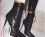 Lace-Up Leather High Heel Boot