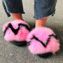 Fox Fur Slippers Real Fur Slides Female Indoor Flip Flops Casual Raccon Fur Sandals Furry Fluffy Plush Shoes