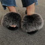 Fox Fur Slippers Real Fur Slides Female Indoor Flip Flops Casual Raccon Fur Sandals Furry Fluffy Plush Shoes