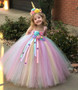 Girls Pastel Unicorn Girls Flower Tutu Dress Pastel Colors Crochet Tulle Strap Dress Princess Unicorn Party Dress Birthday