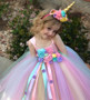 Girls Pastel Unicorn Girls Flower Tutu Dress Pastel Colors Crochet Tulle Strap Dress Princess Unicorn Party Dress Birthday