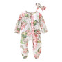 Winter Jumpsuit Newborn Infant Baby Girl Boy Footed Sleeper Romper Headband Set Floral Print