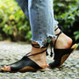 Flats shoes leather gladiator zapatos mujer summer sandals women ankle strap  femme sandale slippers beach flip flops
